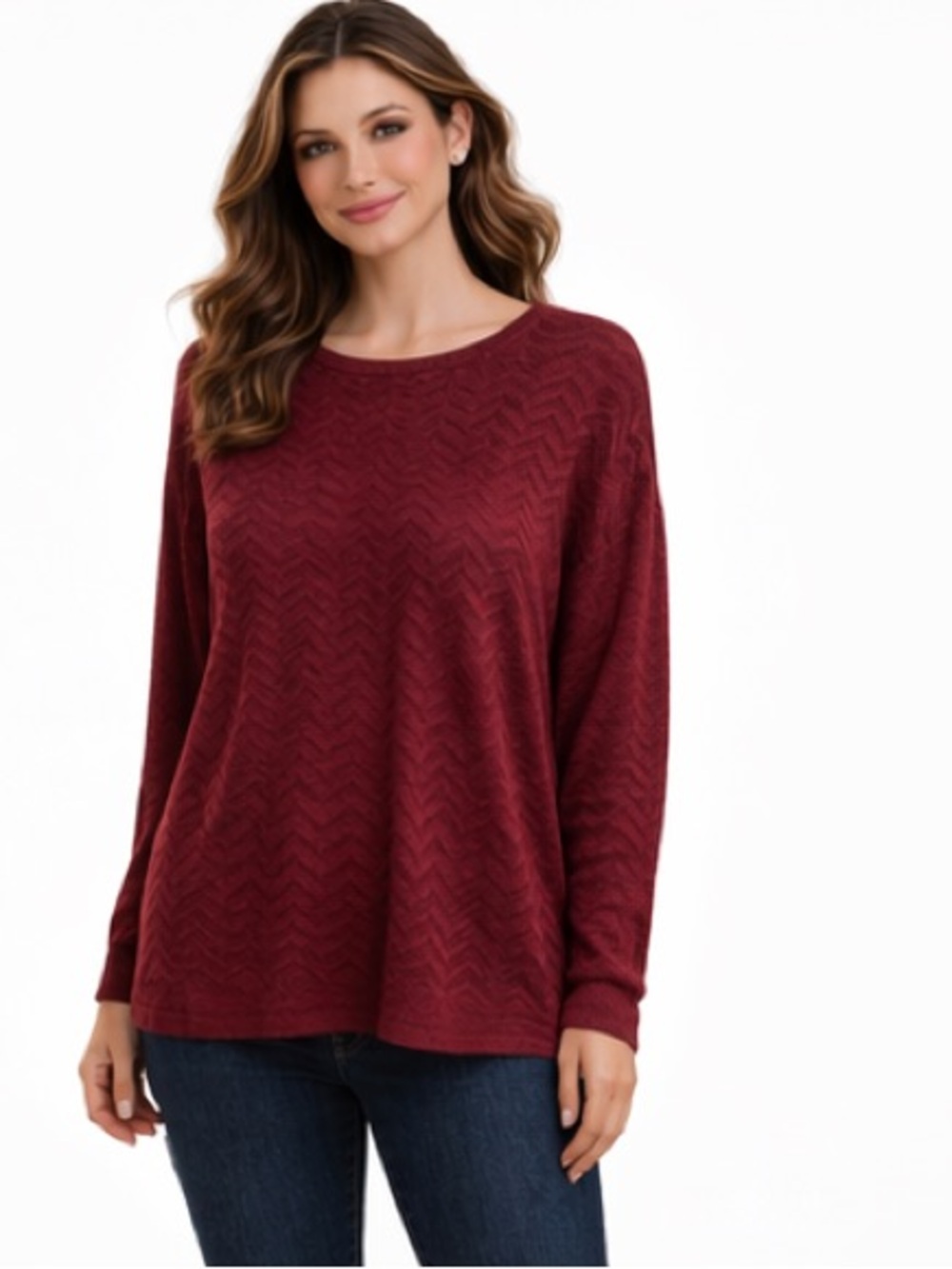 NEW Hannah Deep Red Round Hem Crew Neck Sweater